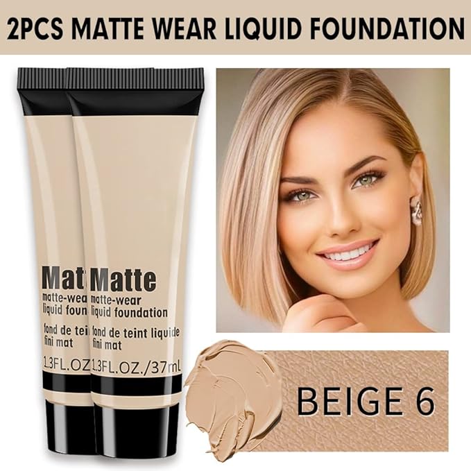 2 Pack Liquid Foundation Cream for Face Makeup,Durable Full Coverage Matte Concealer Make Up,Oil Control & Waterproof Base Primer -1+1 Fl.Oz-BEIGE 6#-Velvo Beauty