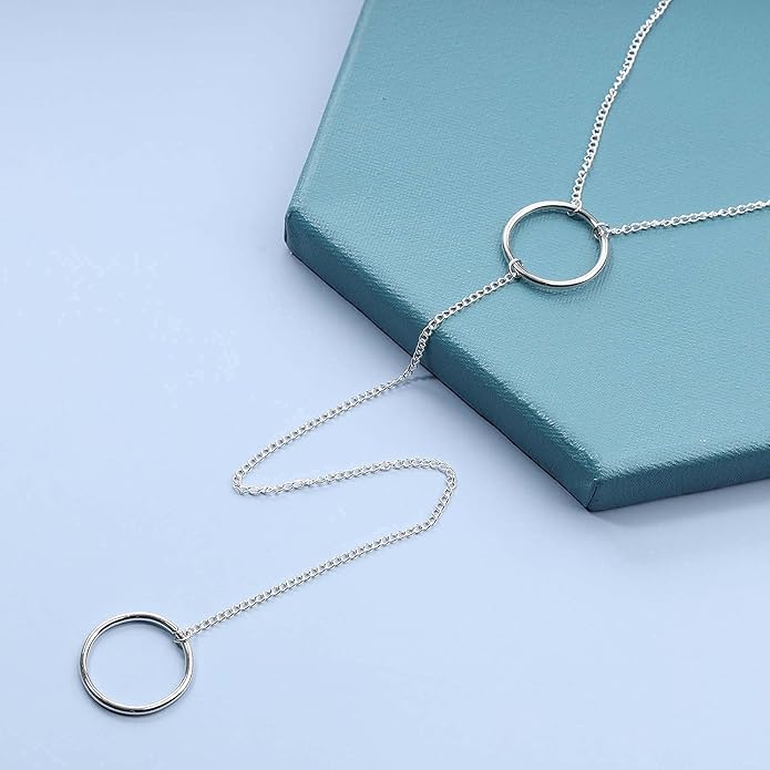 Boho Long Circle Pendant Necklace Silver Y Lariat Necklace Minimalist Y Drop Chain Necklace Jewelry for Women-Velvo Beauty