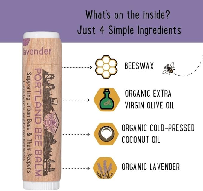 Portland Bee Balm All Natural Handmade Beeswax Based Lip Balm, Lavender 1 Count-Velvo Beauty