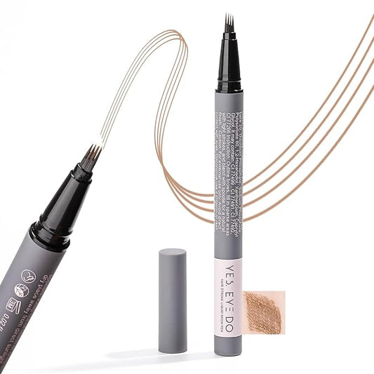 Light Brown Eyebrow Pencil, Strawberry Blonde Eyebrow Pen for Women,4-Tip Precision Brow Pen, Eyebrow Pencil with Hair Stroke, 24H Long Wear YES.EYE DO (Walnut Whisper-Light Brown)-Velvo Beauty