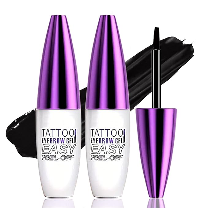 Peel Off Tattoo Brow Tint Gel - 2pcs Black Eyebrow Kit, Waterproof, Transfer-Proof & Sweatproof, Quick Peel Formula for Natural Fuller Brows, Mother’s Day Gifts for Women All Skin Types-Velvo Beauty