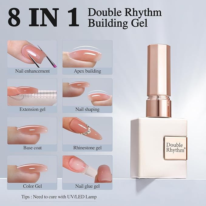 Double Rhythm 0.52Oz Nail Strengthener Rubber Gel Polish Builder in a Bottle for Nail Thickening Extension Hard Structure Glue (Extension Pale Nude)-Velvo Beauty