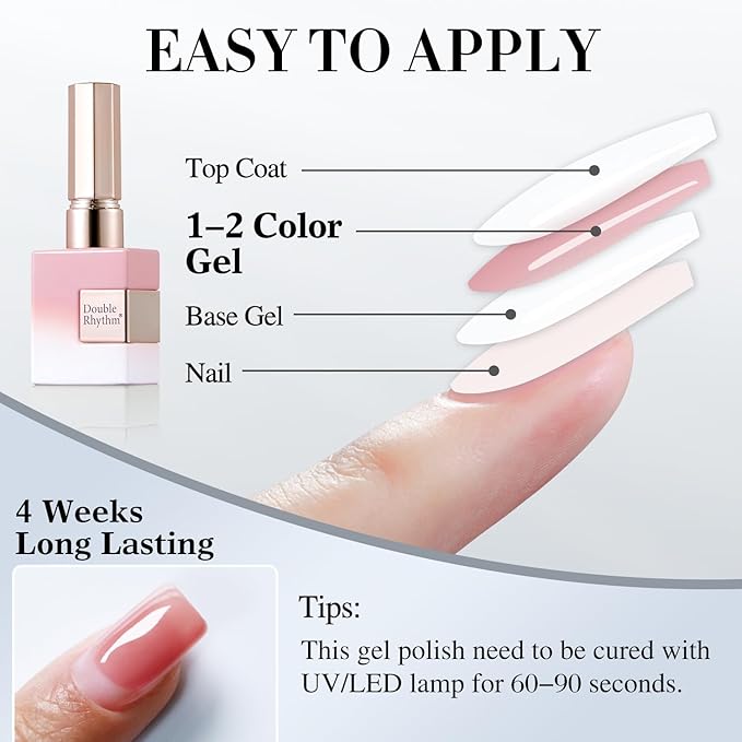 Double Rhythm Gel Polish Translucent Sheer Neutral Natural Light Milky Same Color Same Bottle 15ML Jelly Polish Art DIY at Home (Milky Pink Glitter-A1379)-Velvo Beauty
