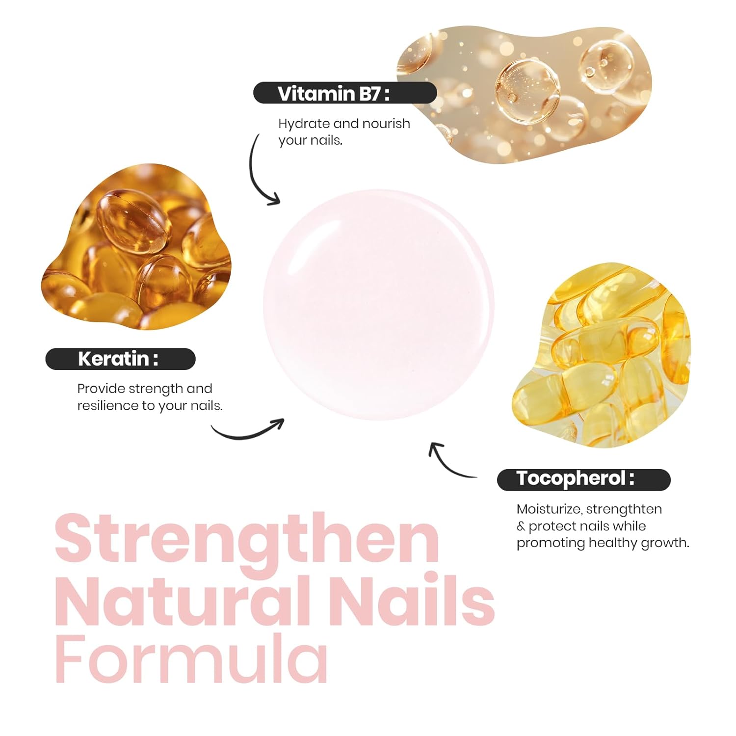 Beetles Nail Strengthener - Clear Pink Nail Concealer Fast Air Dry Clear Air Dry Nail Growth for Damaged Uneven Nails Fingernail Polish for Pink Bliss Nail Art Manicure Salon Quality-Velvo Beauty