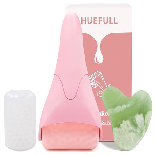huefull Ice Roller for Face with 2 Rollers and Gua Sha Facial Tools, Face Roller for Self Care, Guasha Tool for Face, Puffiness Relief, Skin Care Gifts for Woman Men, Self Care Gifts-Velvo Beauty