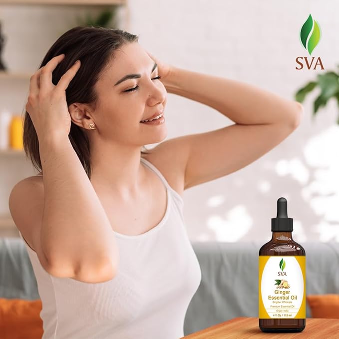 SVA Ginger Essential Oil – 4 Fl Oz – 100% Natural Ginger Oil - for Diffuser, Hair Care, Face, Skin Care, Aromatherapy, Scalp and Body Massage, Soap and Candle Making – with Dropper-Velvo Beauty