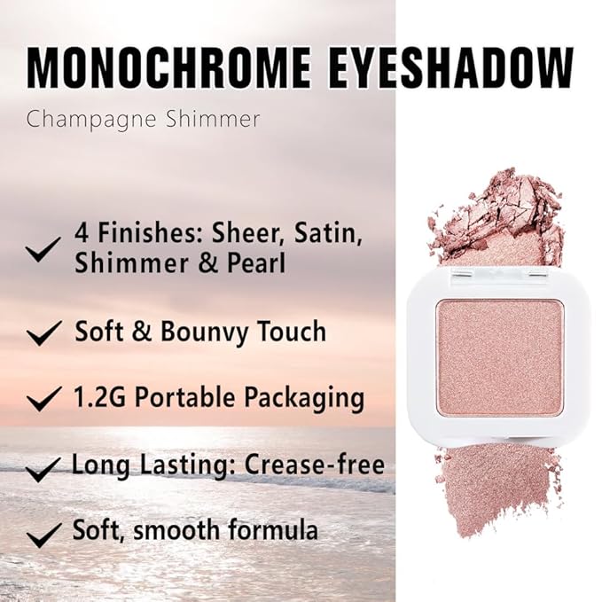 evpct Dusty Pink Champagne Single Eyeshadow Palette, Rose Gold Ice Pink Nude Glitter Cream Eye shadow Palette Singles Brightener Makeup for Older Women, High Pigment Waterproof Monochrome Eyeshadow-Velvo Beauty