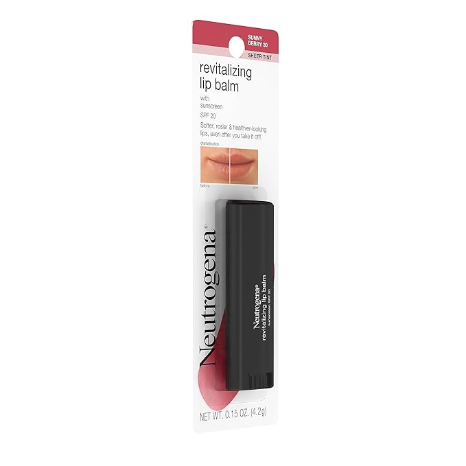 Neutrogena Revitalizing and Moisturizing Tinted Lip Balm with Sun Protective Broad Spectrum SPF 20 Sunscreen, Lip Soothing Balm with a Sheer Tint in Color Sunny Berry 30,.15 oz (Pack of 2)-Velvo Beauty