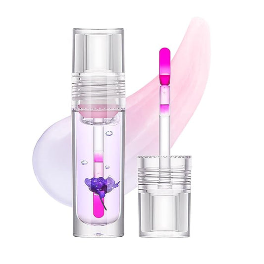 Flower Lip Oil, Hydrating Lip Glow Oil, Plumping Lip Oil, Non-Sticky Long Lasting Lip Oil Gloss, Transparent Lip Oil Tinted, Lip Plumper Gloss, Moisturize your lips and Reduce lip lines (02)-Velvo Beauty