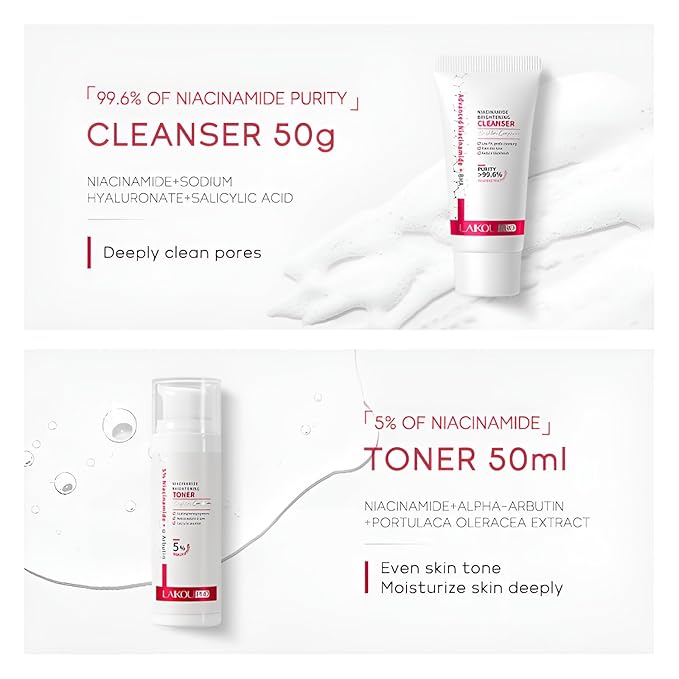 Niacinamide Skincare Set: 4pcs Beauty Kit with Cleanser, Toner, Serum, & Facial Cream - Hydrates & Evens Skin Tone - TSA-Friendly Travel Sizes, Perfect Gift for Women, Moms, & Teens-Velvo Beauty
