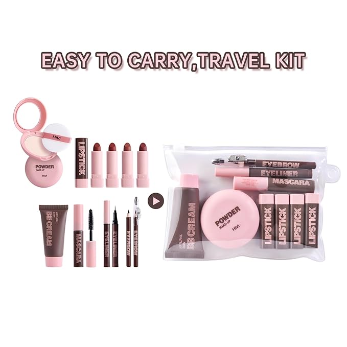 LAMUSELAND Makeup Kit for Women Girls Full Kit, 9 Pieces All in One Professional Makeup Gift Set for Beginner, include Lipstick, Eyebrow, Eyeliner, BB Cream, Powder, Mascara (B)-Velvo Beauty