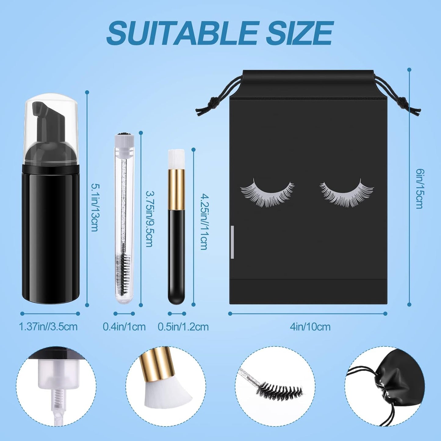 Homicozy 40 Pcs Lash Shampoo Bottle Brushes & Dispensers Set - 10 Pcs Lash Brushes, Tubes & Aftercare Bag for Clients, Women, Girls (Black)-Velvo Beauty