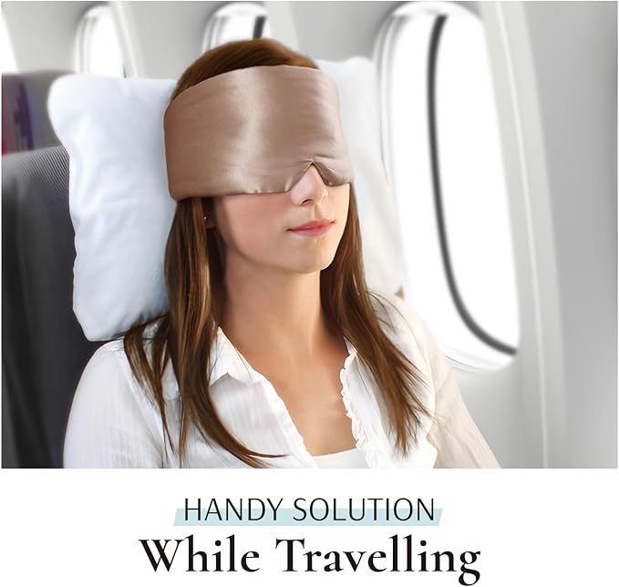 Zenssia 100% Mulberry Silk Sleep Mask Eye Mask for Man and Woman with Adjustable Headband, Full Size Large Sleep Mask & Blindfold for Total Blackout for All Night Sleep, Travel & Nap-Taupe-Velvo Beauty