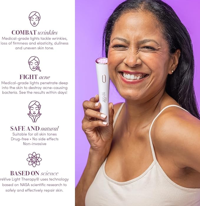 reVive Light Therapy Lux Collection GLO Acne Device for Face, Red & Blue Light Therapy LED Wand-Velvo Beauty