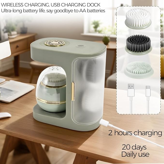 KangGlow Electric Silicone Face Cleansing Brush with UV-C, Sonic Facial Massager with 3 Modes & 3 Brush Heads, Exfoliating & Deep Pore Cleaning, Auto-Drying, Wireless Charging Ket-Velvo Beauty