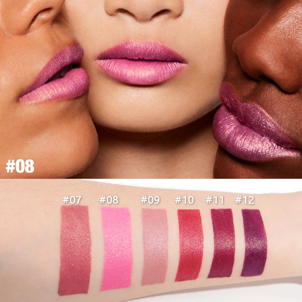 3Pcs Nude Pink Metallic Lipstick Lip Gloss for Women Set,Lightweight Shimmer Frosted Long Lasting Lipstick,Glitter Lip Stain Waterproof Smudge Proof 24 Hour Full Coverage Lip Makeup,Vegan（07,08,09)-Velvo Beauty
