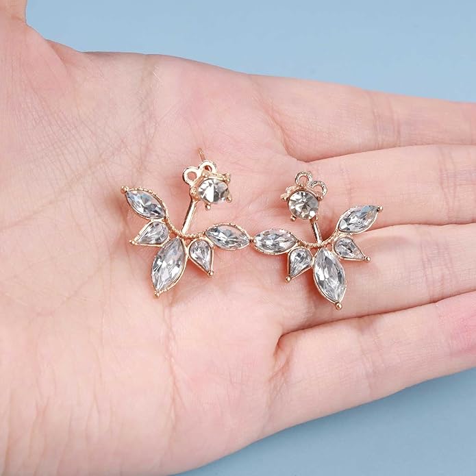 Boho Crystal Lotus Jackets Earrings Gold Crystal Studs Earrings Sparkle Rhinestone Ear Jackets Earrings CZ Ear Climber Earrings Wedding Earrings Jewelry for Women and Girls-Velvo Beauty