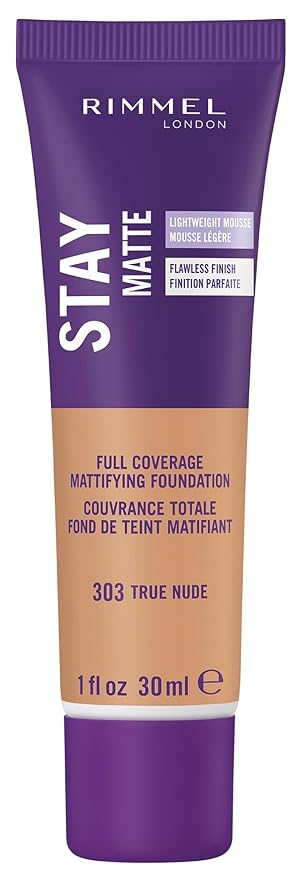 Rimmel London Stay Matte Liquid Mousse - 303 True Nude - Foundation, Lightweight, Shine Control, Oil-Free, 1oz-Velvo Beauty