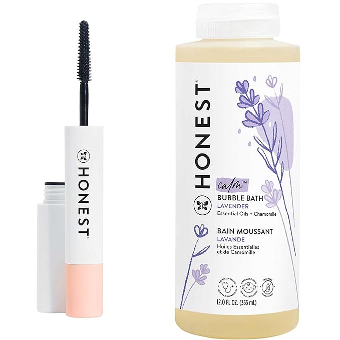 Honest Beauty Extreme Length Volumizing Clean Mascara + Honest Lavender Foaming Bubble Bath Bundle | Naturally Derived + Cruelty Free | 0.27 fl oz, 12 fl oz-Velvo Beauty