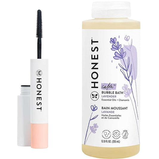Honest Beauty Extreme Length Volumizing Clean Mascara + Honest Lavender Foaming Bubble Bath Bundle | Naturally Derived + Cruelty Free | 0.27 fl oz, 12 fl oz-Velvo Beauty