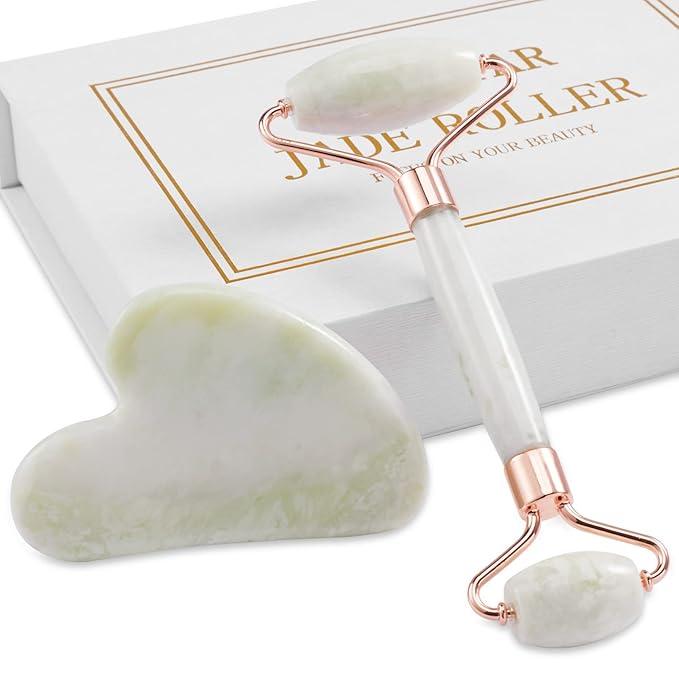 Jade Roller for Face, Facial Roller Massager Skin Care Tool, Gua Sha Facial Tools for Face, Neck, Eyes, Reduce Puffiness of The Skin-Velvo Beauty