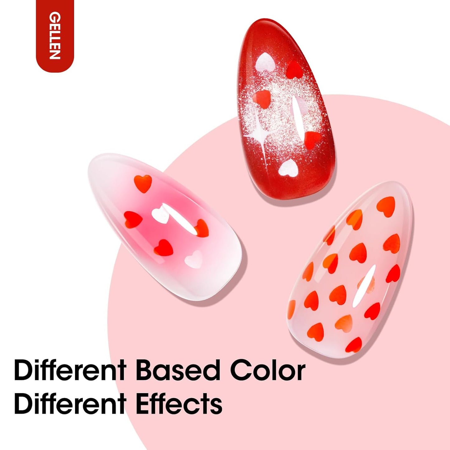 GELLEN Gel Nail Polish, 18ML Clear Nail Polish With Pink & Red Heart Shape, Valentine Gift for Her, Soak Off UV Gel Polish No Wipe, Glitter Gel Nail Polish with Stick DIY at Home-Velvo Beauty