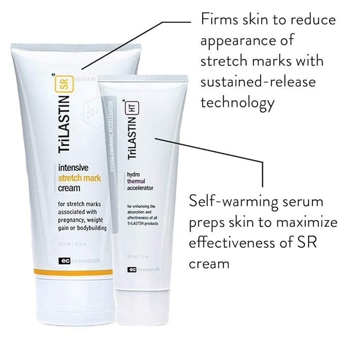 TriLASTIN-SR Intensive Stretch Mark Cream Bundle with Hydro-Thermal Accelerator (5.5 & 3 oz) | Fast-Acting Stretch Marks Cream with Absorption Enhancing Serum | Hypoallergenic & Paraben-free-Velvo Beauty