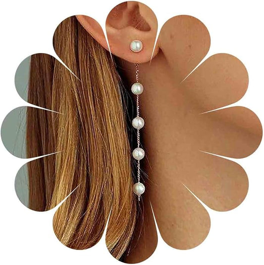 Boho Pearl Drop Earrings Long Pearl Tassel Earrings Gold Pearl Chain Earrings Vintage Pearl Stud Earrings Jewelry for Women-Velvo Beauty