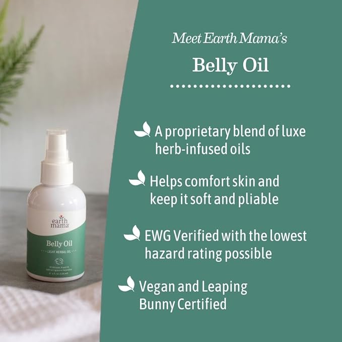Earth Mama Belly Oil for Dry Skin | Calendula Skin Care Moisturizer Oil to Encourage Natural Elasticity and Help Prevent Stretch Marks During Pregnancy and Postpartum, 4-Fluid Ounce-Velvo Beauty
