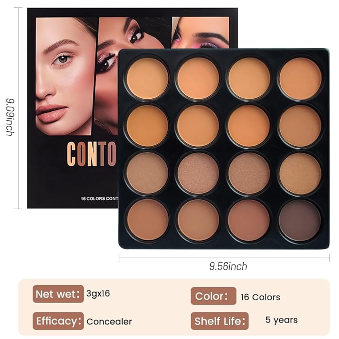 Professional Light Medium Brown Contour Highlight Palette,Multiple Full Coverage Makeup Palet for Correcting, Easy Blending, Long-lasting formula, Sculpt & Highlighting,Matte and Shimmer Finish, 16A-Velvo Beauty