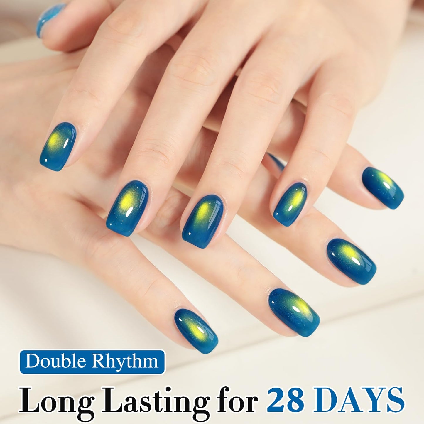 Double Rhythm Jelly Glass Cat Eye Gel Polish with Magnet 15ML Holographic Glitter Shimmer Translucent Sheer Color Magnetic Nail Polish Salon DIY at Home (Golden Blue-MC1255)-Velvo Beauty