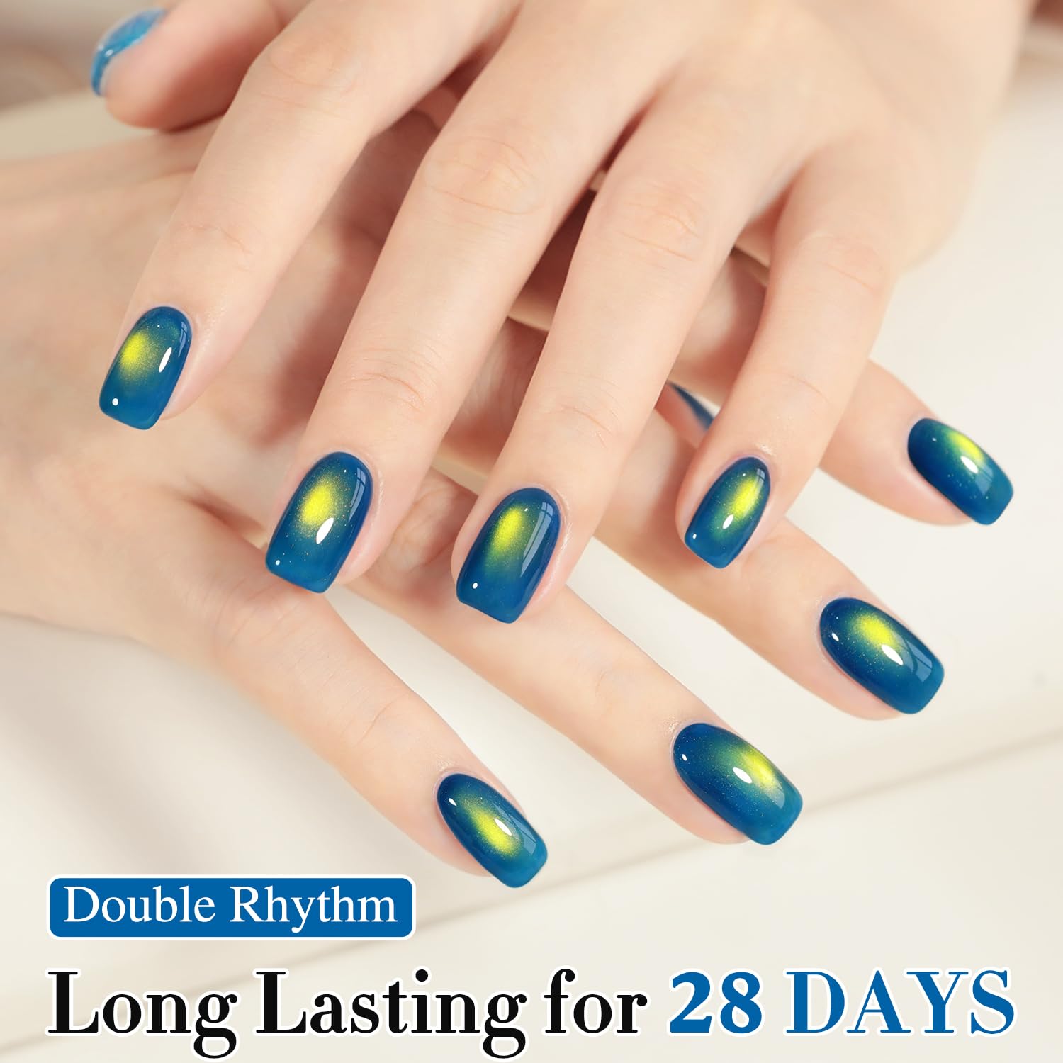 Double Rhythm Jelly Glass Cat Eye Gel Polish with Magnet 15ML Holographic Glitter Shimmer Translucent Sheer Color Magnetic Nail Polish Salon DIY at Home (Golden Blue-MC1255)-Velvo Beauty