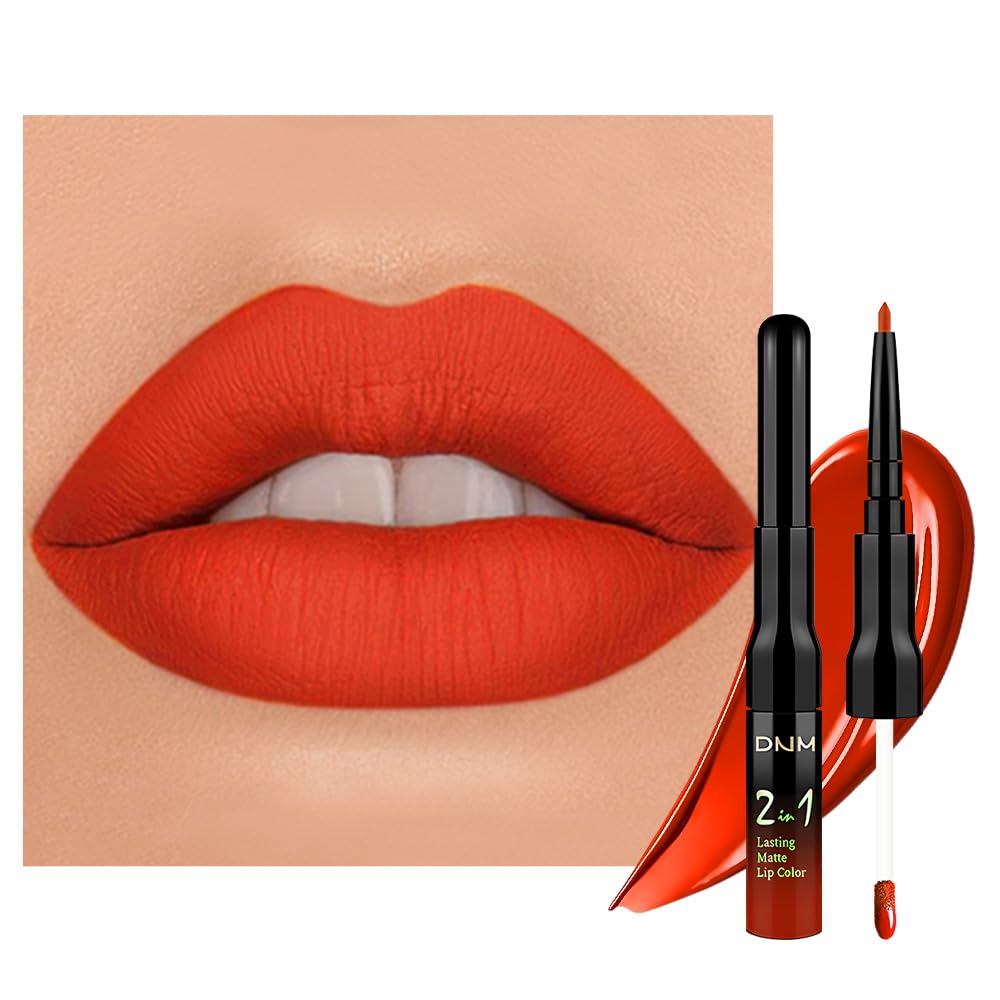 evpct 1Pcs Orange Red Matte Lip Liner & Liquid Lipstick Stain Makeup Set for Women, Orange Red Lip Liner Stain Long Lasting Waterproof Smudge Proof, Cruelty Free Lip Stick Makeup 24 hours originale 54-Velvo Beauty
