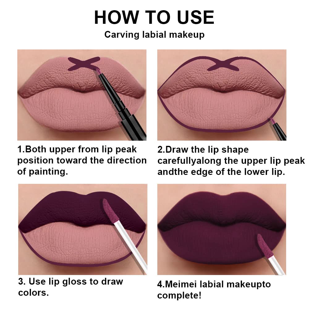 evpct 3Pcs Dark Plum Purple Rose Dark red Matte Lip Liner Pencil and Liquid Lipstick Sets for Women Long Lasting Waterproof, 24 Hour Lipstick Lip Stick/Gloss Set labiales mate 24 horas originales, 01-Velvo Beauty