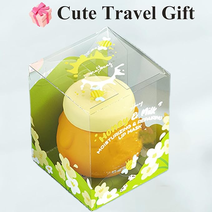 Honey Lip Mask, 3 In 1 Cute Hydrating Lip Mask for Women Girls, Honey Lip Balm with Wand, Milk Lip Masks for Dry Lips, Day and Night Night Lip Mask, Skin Care Lip Mask with Mirror-Velvo Beauty