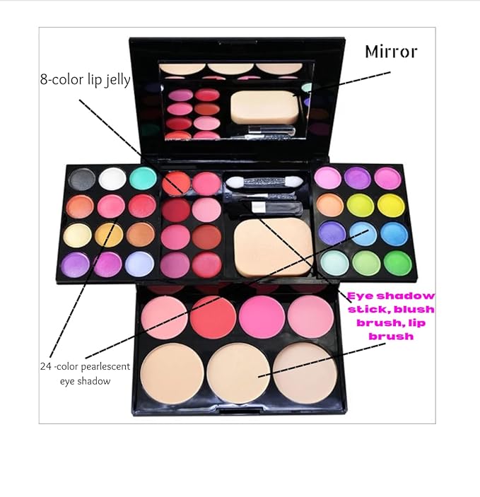 Ladies vegan girl makeup kits all in one box set cosmetic Eye shadow Palette matte gift makeup kit full blush makeup set (Multi Colored)-Velvo Beauty