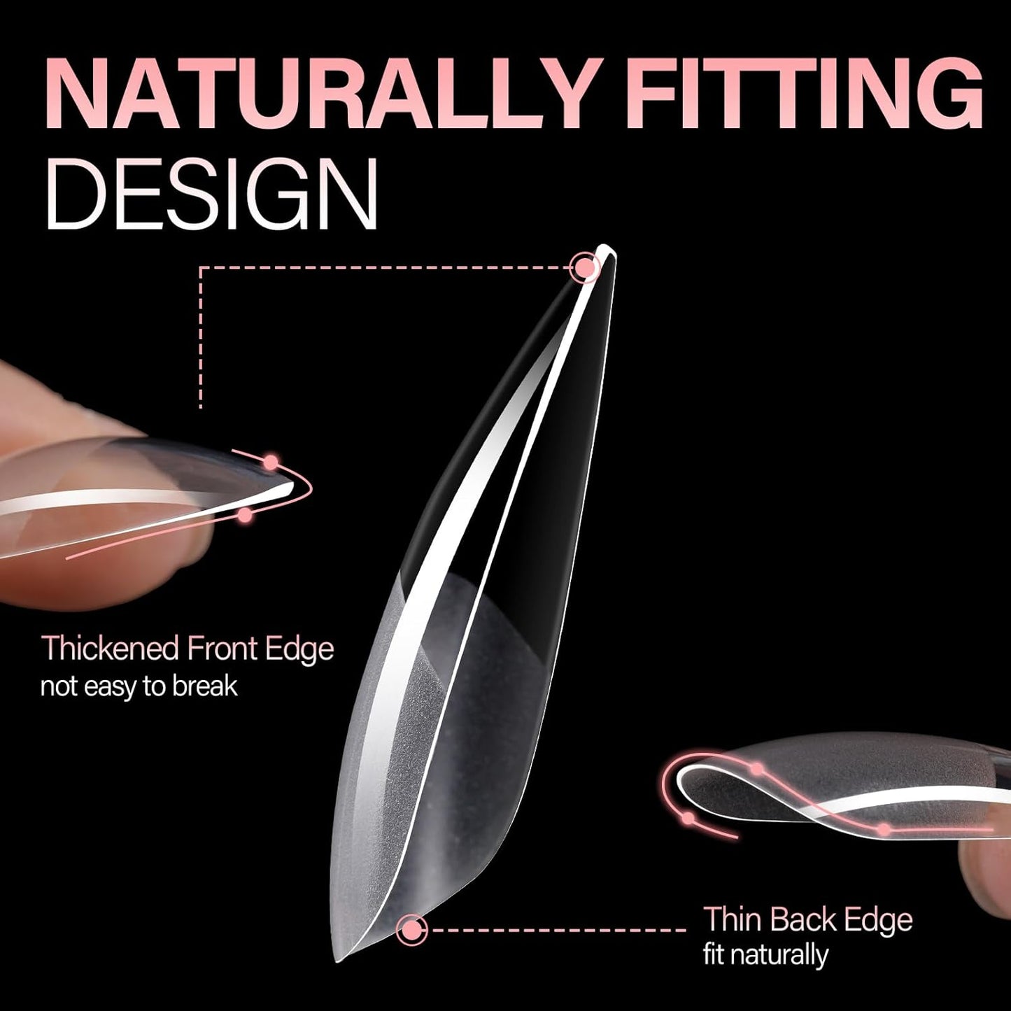 AILLSA Long Almond Nail Tips Full Cover Clear Gelly Nails Tips Half Matte Acrylic Tips Pre-Filed Fake Press on Nail Tips for Extension Home DIY Salon Manicure 216PCS 12 Sizes-Velvo Beauty