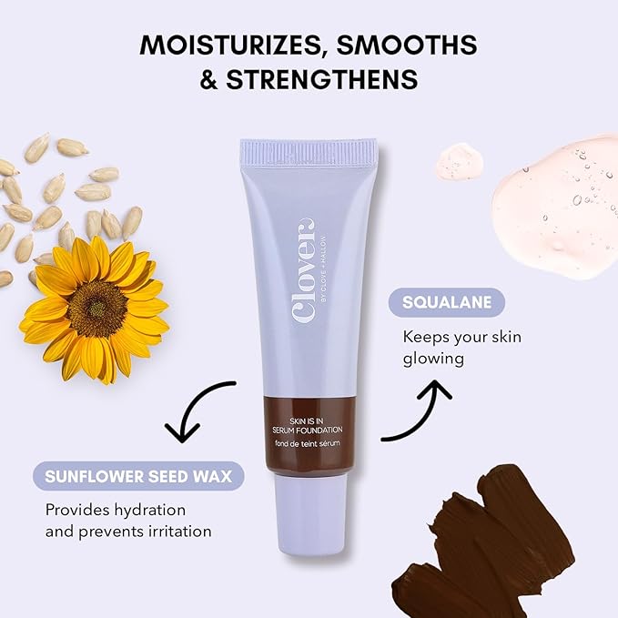 Clover Skin Is In Serum Foundation | Hydrating Face Serum, Lightweight Foundation, Cruelty-Free & Vegan | With Squalane And Sunflower Seed Wax | 30 ml - Shade 14 (Deep)-Velvo Beauty