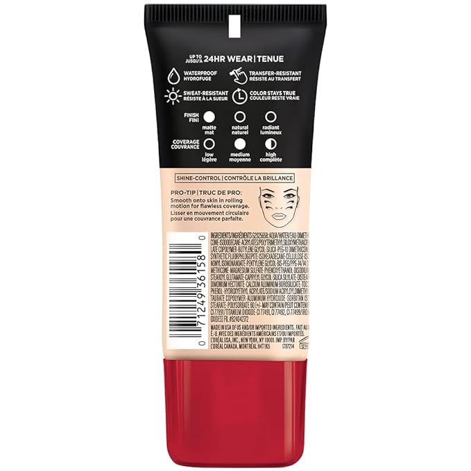 L'Oreal Paris Cosmetics Makeup Infallible Pro-Matte Liquid Longwear Foundation, True Alabaster, 1 fl oz.-Velvo Beauty