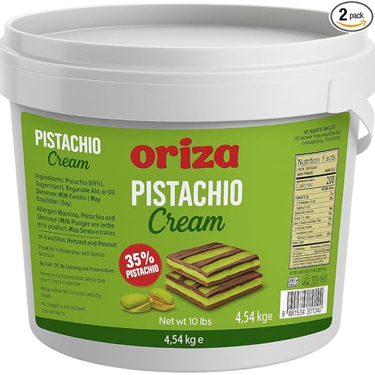 Oriza Pistachio Cream, 10lbs Pail (Pack of 2) – Premium Bakery Spread with 35% Pistachios, Palm Oil Free, Non-GMO – Ideal for Pastries, Gelato, Cakes & Dessert Filling-Velvo Beauty