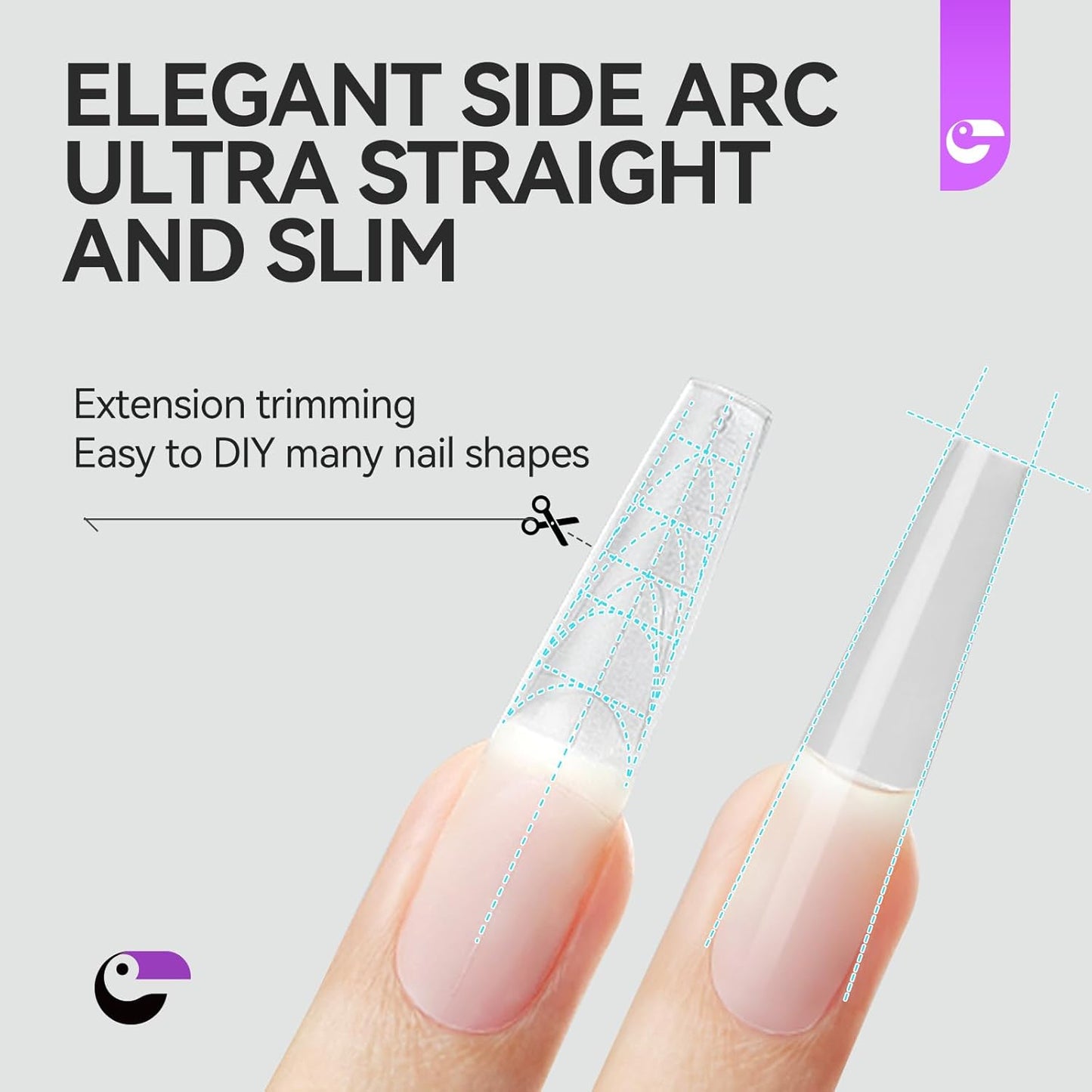 Guiding Line Nail Tips for Salon: Gelike EC Full Matte Coffin Gel Nail tips with Auxiliary Positioning Line - Nail Extension Tips for Professional -100 Pcs 10 Sizes-Velvo Beauty