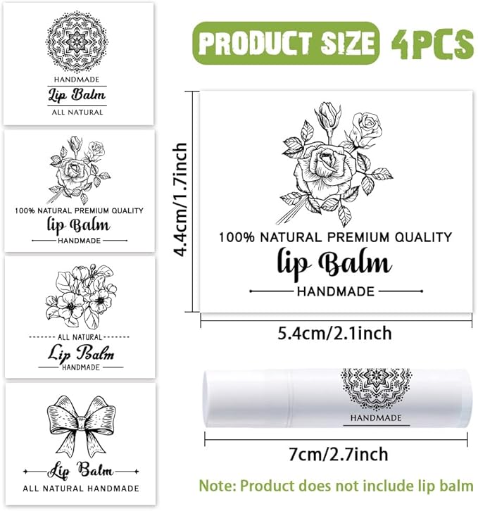 OLYCRAFT 100Pcs Self-Adhesive Lip Balm Tag Stickers 1.7x2.1 inch Adhesive Label with 4 Styles Patterns Rectangle Lipstick Tag Sticker for Lip Balm Container Tubes Lipstick Wrapping Decoration-Velvo Beauty