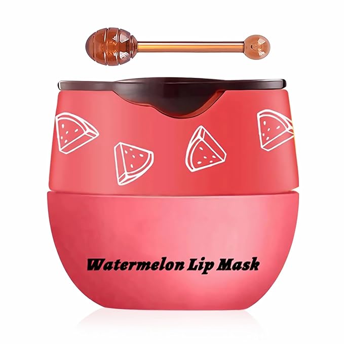 Watermelon Sleeping Lip Mask,Bee Lip Balm Lip Mask Honey Pot Propolis Moisturizing Lip Balm with Stick,Plumping Lip Hydrating Prevention Dry& Cracked Lip Scrubs Exfoliato Lip Wrinkle Care(Watermelon)-Velvo Beauty