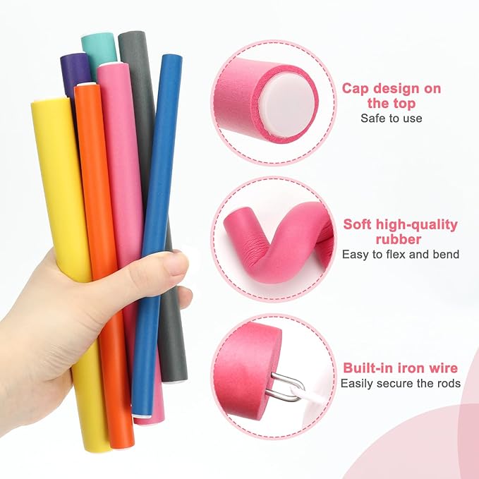 AIDUCHO Heatless Hair Curlers 42PCS Flexible Hair Rollers 7" Soft Foam Hair Curlers No Heat Bendable Curling Rods for Short Medium Long Hair, 7 Colors & Sizes-Velvo Beauty
