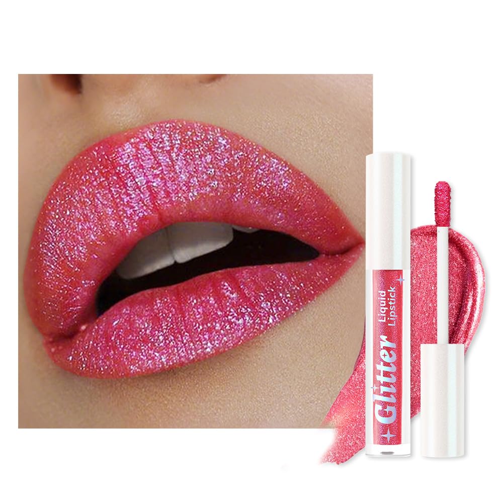 Orange Pink Metallic Lipstick for Women,Lightweight Glitter Sparkling Liquid Lipsticks,Shimmer Lip Gloss Stain Long Lasting Waterproof Smudge Proof Non-Drying 24 Hour Full Coverage Lip Makeup,Vegan-Velvo Beauty
