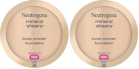 Neutrogena Mineral Sheers Lightweight Loose Powder Makeup Foundation with Vitamins A, C, & E, Sheer to Medium Buildable Coverage, Skin Tone Enhancer, Face Redness Reducer, Natural Ivory 20,.19 oz-Velvo Beauty