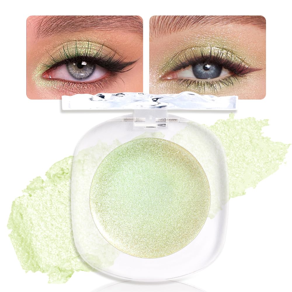 Light Green Cream Glitter Shimmer Metallic Eyeshadow Palette Makeup, Natural Single Mini Instant Holographic Eyeshadow For Women Halloween Birthday Party Wear, Sombras Crema Para Ojos-Velvo Beauty