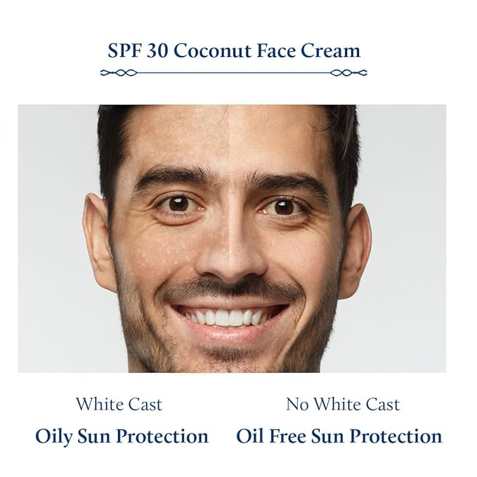 Blue Nectar Coconut Face Cream with SPF 30 Sunscreen for Men | Plant Based Oil Free Moisturizer for Face with Vitamin E |Sunscreen for Oily, Dry & Sensitive Skin (16 Herbs, 1.76 FlOz)-Velvo Beauty