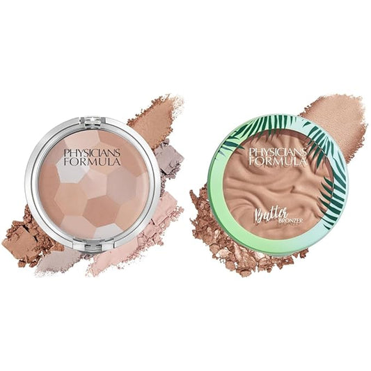 Physicians Formula Setting Powder Palette Multi-Colored Pressed Finishing Powder Translucent, Natural Coverage & Murumuru Butter Bronzer | Light Bronzer | Bronzer Face Powder Makeup-Velvo Beauty