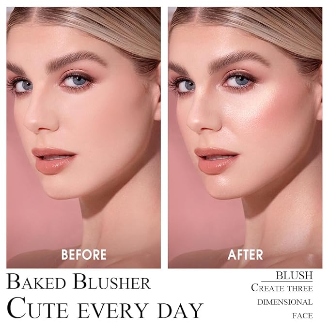 Baked Blush Powder, Natural Glow Blush Palette, Contour Brighten Highlight Face for a Shimmery or Matte Finish, Lightweight Blendable, Long Lasting Face Makeup #02-Velvo Beauty